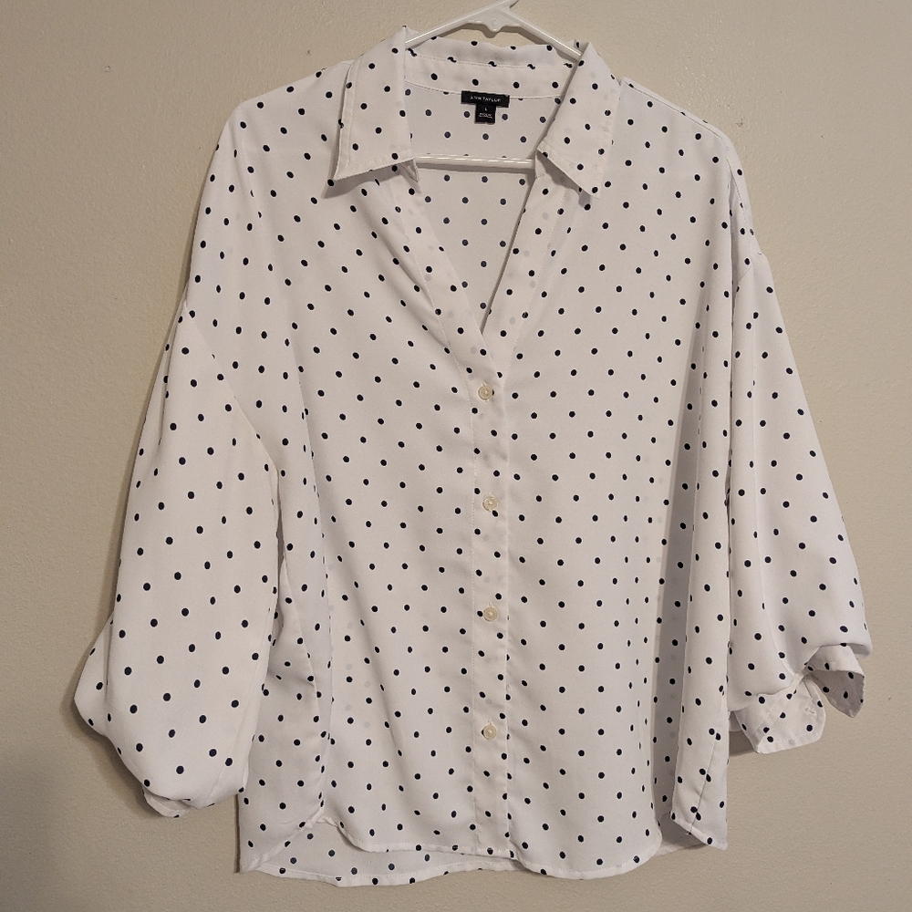 Ann Taylor Polka Dot 3/4 Sleeve Blouse